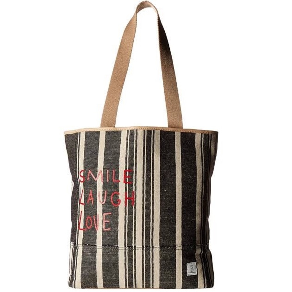 ED by Ellen Degeneres-LIVE LAUGH LOVE large cream/dark jean striped tote NWT